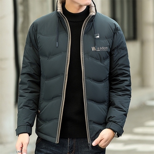 男装冬季新款商务休闲羽绒服中年爸爸装立领加厚保暖男士鸭绒外套图片