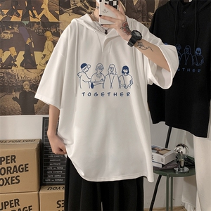 LD54191-P45 连帽短袖t恤男大码胖子带帽五分袖中袖图片