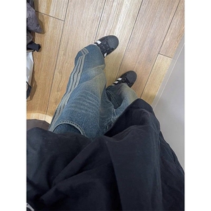 复古牛仔裤男春秋宽松潮牌痞帅条纹直筒阔腿裤子 NWY03图片
