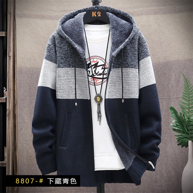加厚秋冬季男士拼色开衫外套毛衣连帽拉链针织韩版毛衫 8807-P36图片