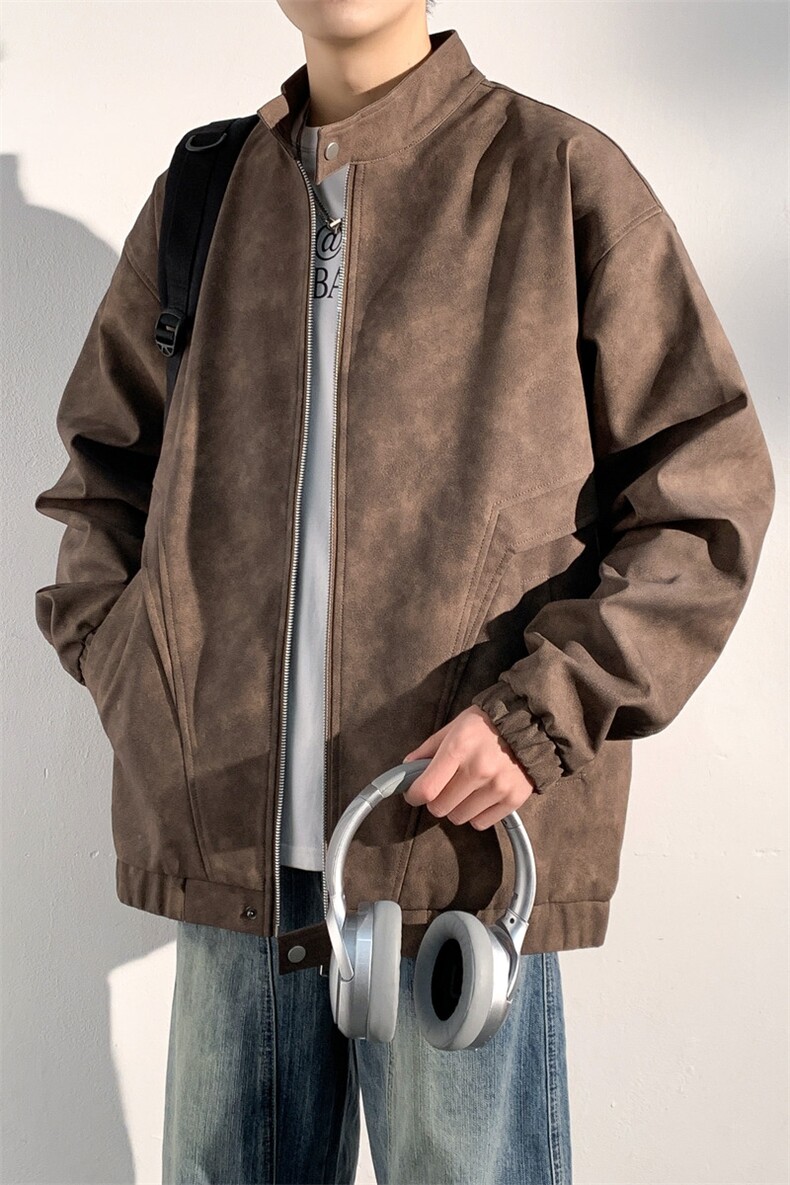 复古立领皮衣外套男士春季2025新款休闲夹克上衣A406JK6001P75,男装皮衣,星座309（原A406）
