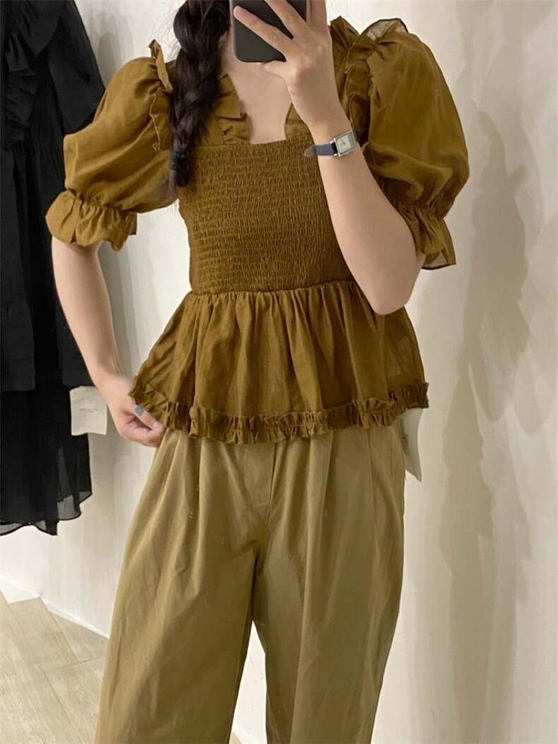 爆单可拉肩泡泡袖小衫，其它，唇蔻