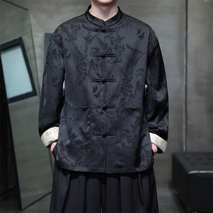 风新中式 男士春装长袖开衫花纹盘扣衬衫A021-KS513-P85控98图片