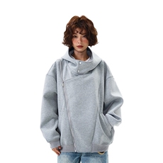 美式双拉链开衫连帽卫衣男女春秋重磅潮牌灰色加厚设计感情侣外套，女装短外套，星座516A