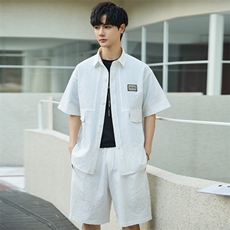 休闲套装男夏季薄款衬衫男士短袖短裤两件套衬衣帅气Y2505-P105，男装休闲套装，电商A355（原A415）