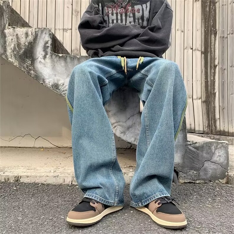牛仔裤男款秋冬宽松直筒休闲裤美式高街vibe做旧阔腿裤N6014-P45,男装牛仔裤,星座1008