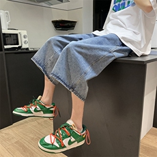 美式牛仔短裤男夏季薄款裤子高街vibe休闲半截裤宽松直筒六七分裤，男装牛仔裤，星座512-2