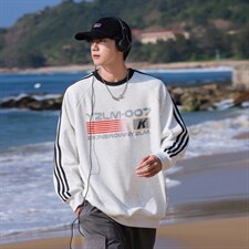 港风圆领字母印花图案设计袖子三杠织带潮流卫衣男WY77762P48控68，男装卫衣，星座227-7