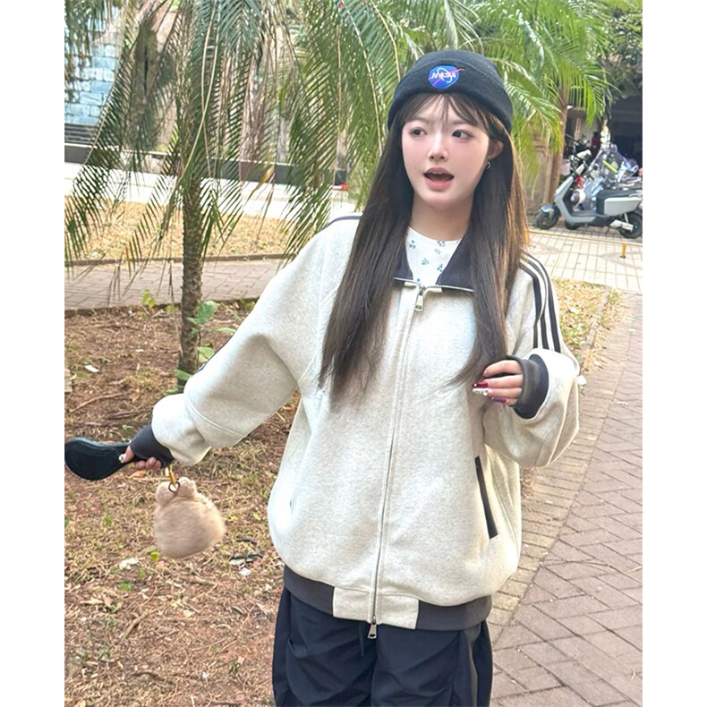 抖音得物高品质 美式高街重磅结构设计拼接织带立领卫衣外套 CM42图片