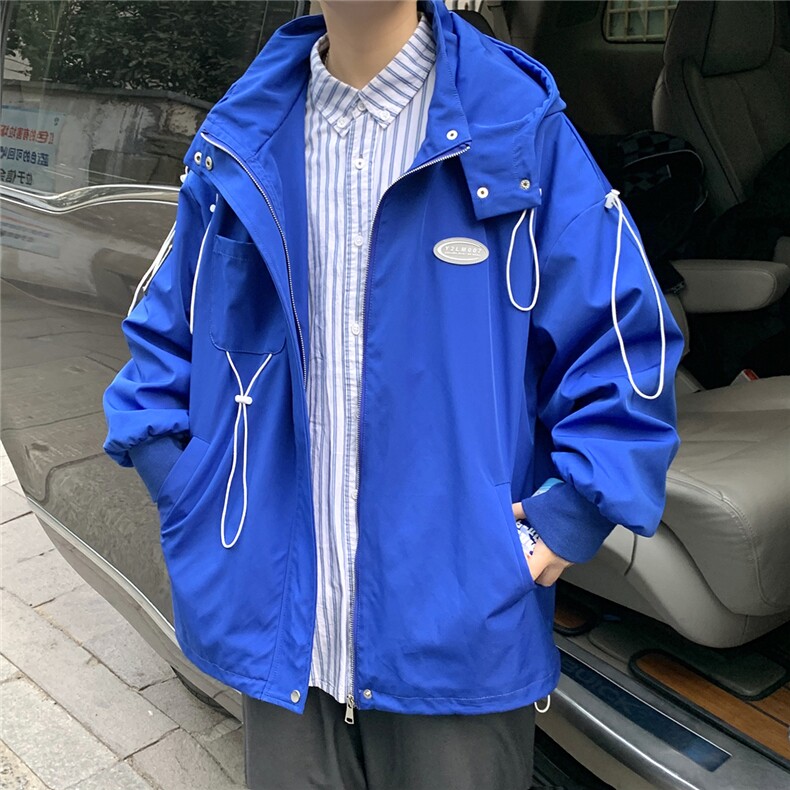 克莱因蓝外套男中性风宽松抽绳装饰连帽大码M-5XL夹克男JK7569P75,男装夹克,星座227-7