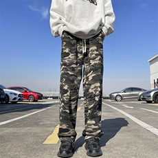 迷彩工装裤男春秋高街vibe阔腿裤潮牌痞帅直筒裤子cityboy休闲裤，男装休闲裤，星座410-7