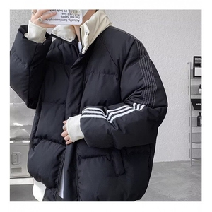 立领条纹棉服男款冬季美式撞色加厚保暖外套胖子加肥大码短款棉衣图片
