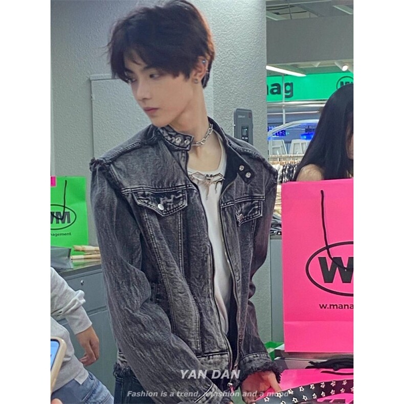 牛仔外套男春秋水洗做旧夹克男痞帅刺绣拼接机能风上衣男JK8946，男装工装外套，星座1116A（原606A-3）