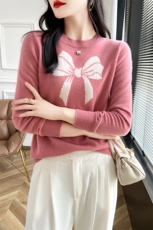 圆领羊毛衫女100羊毛秋冬季新款针织打底衫女内搭套头毛衣，女装羊毛衫，哲奥羊绒