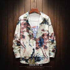 秋季新款时尚潮牌青少年花色宽松休闲男士上衣衬衫TZ002-P35，男装衬衫，电商A128