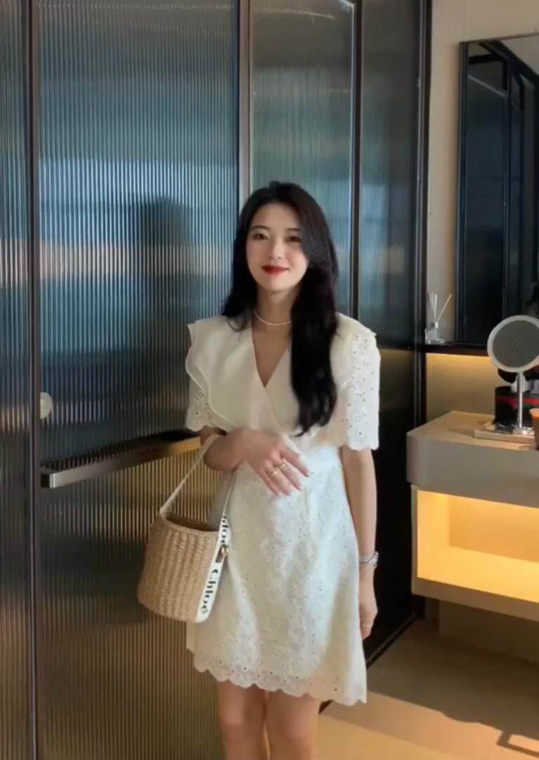 收腰版蕾丝花边连衣裙，女装连衣裙，玩美