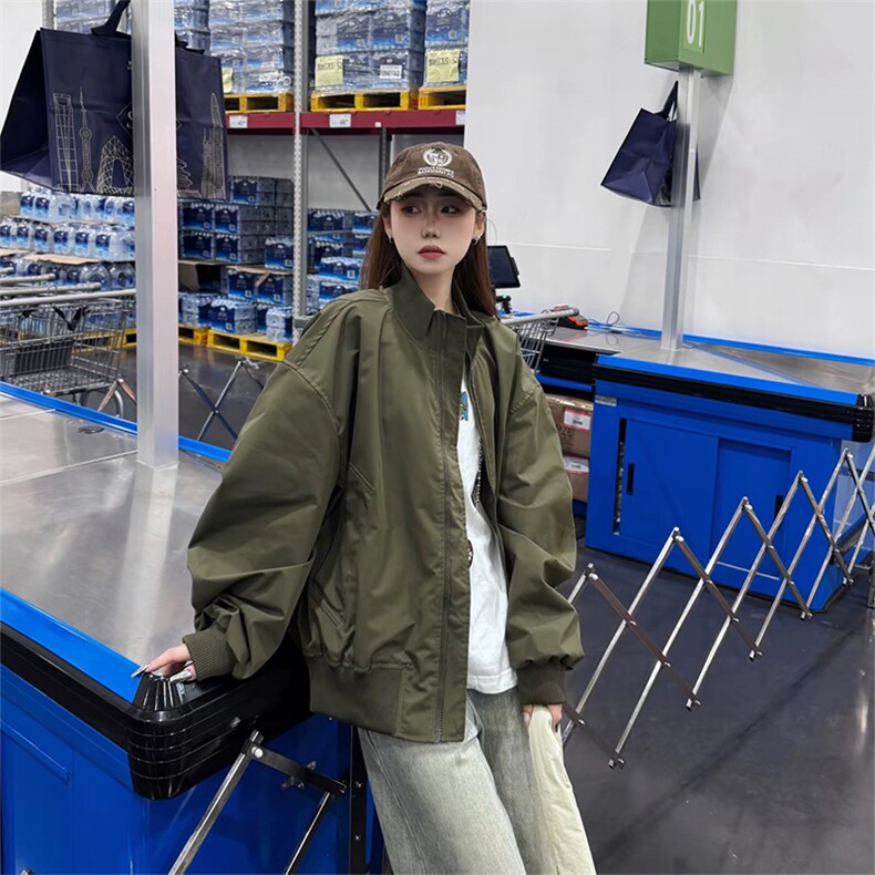 抖音得物美式潮休闲夹克春季立领纯色复古工装加厚棉服外套MF01,男装夹克,电商A443