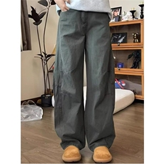 军绿色水洗棉工装裤子男女款夏薄款baggy弯刀牛仔裤美式阔腿长裤，男装牛仔裤，星座603-2