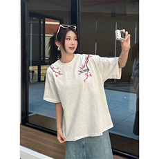万针全刺绣工艺抖音得物高品质260克重磅纯棉双纱美式高街短袖T恤，男装T恤，电商A486-1