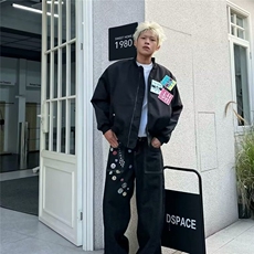 美式印花春季魔术贴外套男潮牌飞行员夹克休闲上衣棒球服宽松，男装夹克，星座218-1（原230）