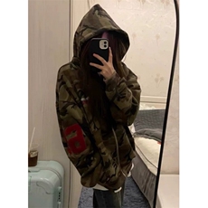 迷彩连帽卫衣外套女秋季刺绣拉链开衫重磅宽松情侣上衣W226，女装短外套，星座1116A（原606A-3）