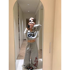 美式慵懒休闲??星星印花抽绳弯刀卫裤男女宽松百搭拖地长裤，男装休闲裤，星座218-8