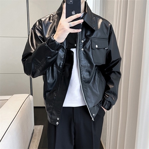 痞帅Pu皮衣小众设计感潮牌双拉链垫肩皮夹克男机车服秋冬高街外套图片