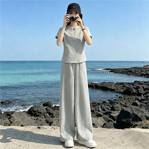 潮流时尚休闲运动套装女夏季新款显瘦气质立领短袖上衣长裤两件套图片