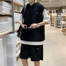 夏季假两件t恤宽松运动短裤两件套港风休闲短袖套装男T864-P35，男装T恤，星座512-2