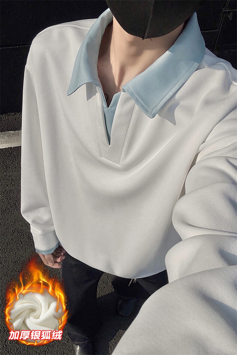 保暖银狐绒假两件翻领男380g重磅亨利领卫衣W5029J加绒特P40控78,男装棉衣,电商A001-1