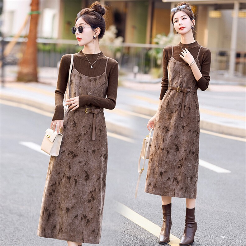 货源充足新款2025年春秋季时尚修身显瘦美拉德风两件套连衣裙图片