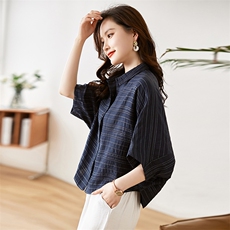 大码蝙蝠衫上衣女韩版宽松胖MM高级感防晒衬衣休闲短袖女士外套，女装衬衫，素月