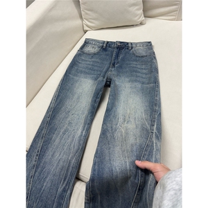 B221 美式ins高街暗黑拼接扎花修身微喇牛仔裤LK25607-特P45控78图片