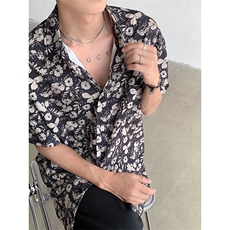 休闲短袖复古宽松碎花衬衫男设计感港味衬衣DX101-特P30限价48，男装衬衫，电商A178