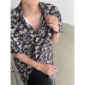 休闲短袖复古宽松碎花衬衫男设计感港味衬衣DX101-特P30 限价48图片