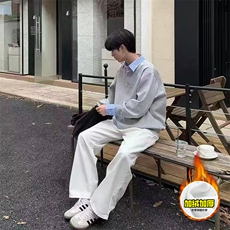 重磅加绒硬挺boxy男女美式高街假两件衬衫领长袖卫衣POLO领打底衫，男装T恤，电商A486-1