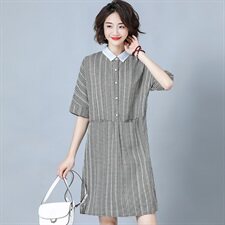 舒适时尚潮流连衣裙高腰2024年夏季短袖衬衣中长款优雅，女装连衣裙，风姿绰