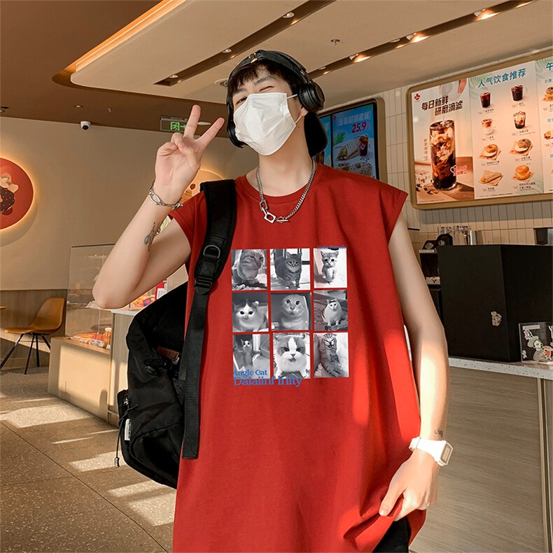 直播抖音得物品质纯棉250克无袖背心T恤T2542P25控39，男装背心/马甲，电商C408(原B339-1)