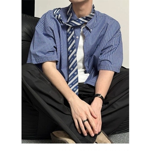 新款！高质量刺绣蓝格衬衫简约百搭复古氛围感男女同款 C348图片