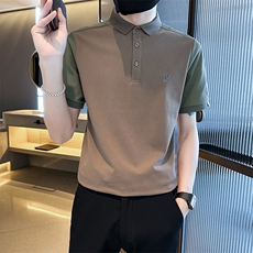2026夏季拼接刺绣翻领短袖T恤Polo衫设计感半袖上衣D342-T0263，男装T恤，电商D342