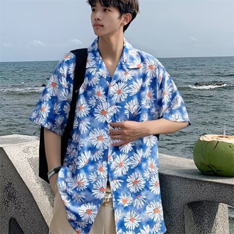 C501P26衬衫男短袖夏季痞帅夏威夷海边三亚度假宽松沙滩衬,男装T恤,星座512-6