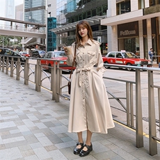 现货工装连衣裙女春新品chic复古气质中长裙18806P120控185，女装连衣裙，艾青服饰