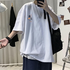 T98情侣休闲圆领宽松T恤五分袖半截袖TEE男女潮幸运遇见印花大码，男装T恤，星座115A-3
