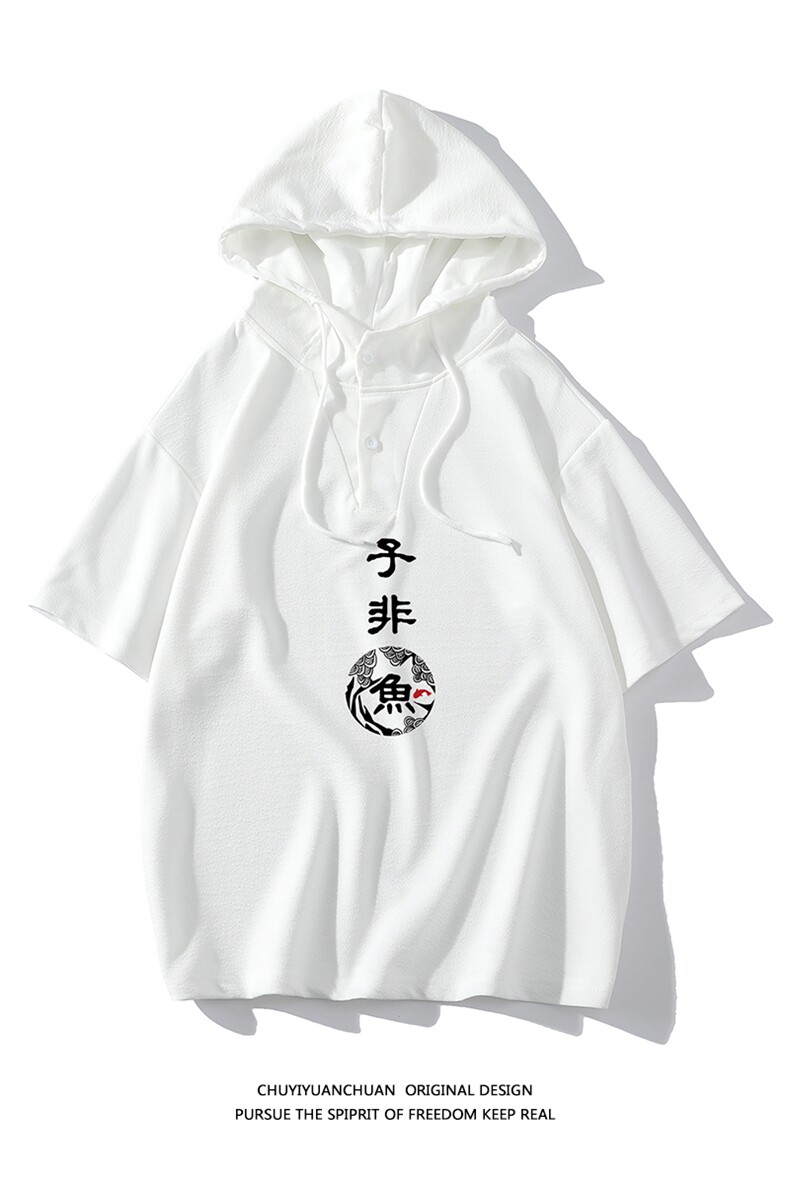 连帽短袖t恤男大码胖子带帽五分袖中袖白底LD54070-P45,男装T恤,电商A040A