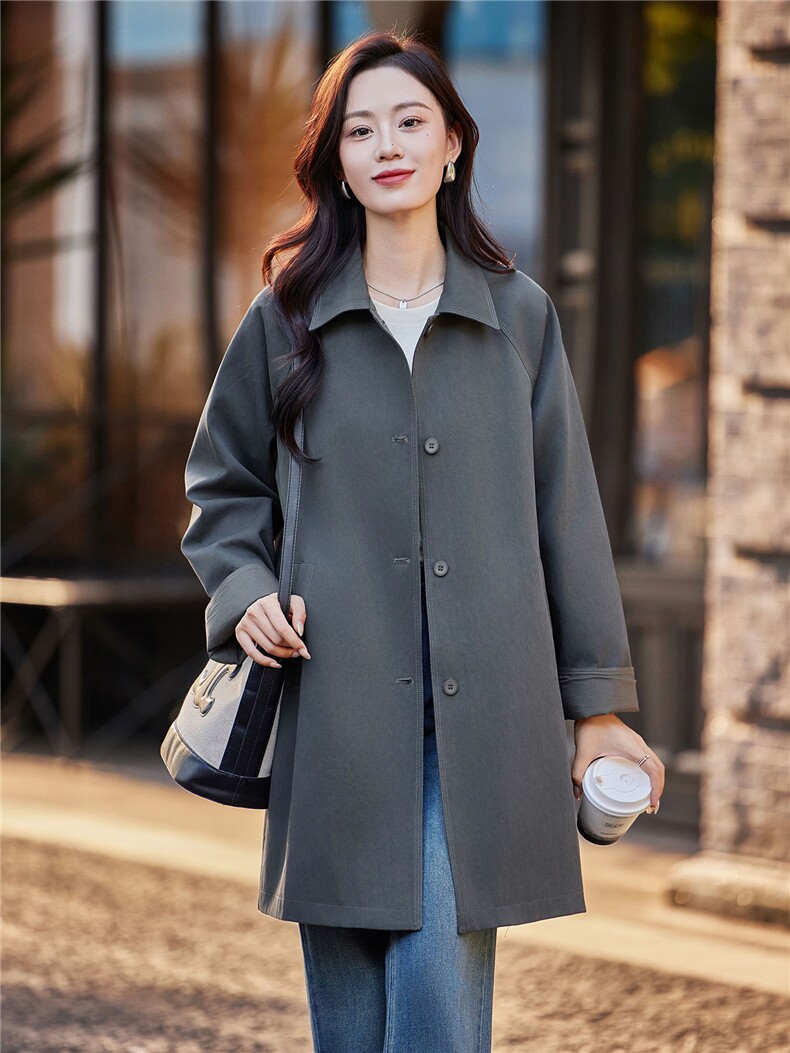 韩版气质风衣女2025春秋新款高级感时尚宽松中长款休闲百搭大衣,女装风衣,靓衣阁