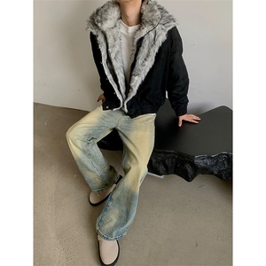 美式双层翻毛领假两件座山雕外套男冬季棉服棉衣 JmF111-特p128图片