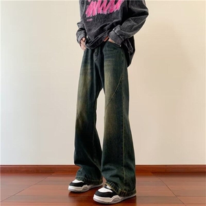 复古牛仔裤秋季潮牌高街宽松直筒长裤子男款垂感阔腿裤KK324-P40图片