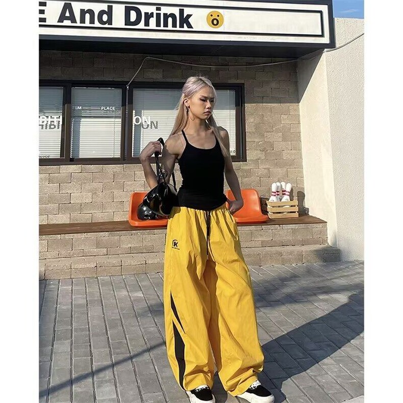 薄荷曼波风湖蓝色裤子夏季宽松阔腿hiphop街舞速干美式降落伞兵裤,男装休闲裤,星座506A