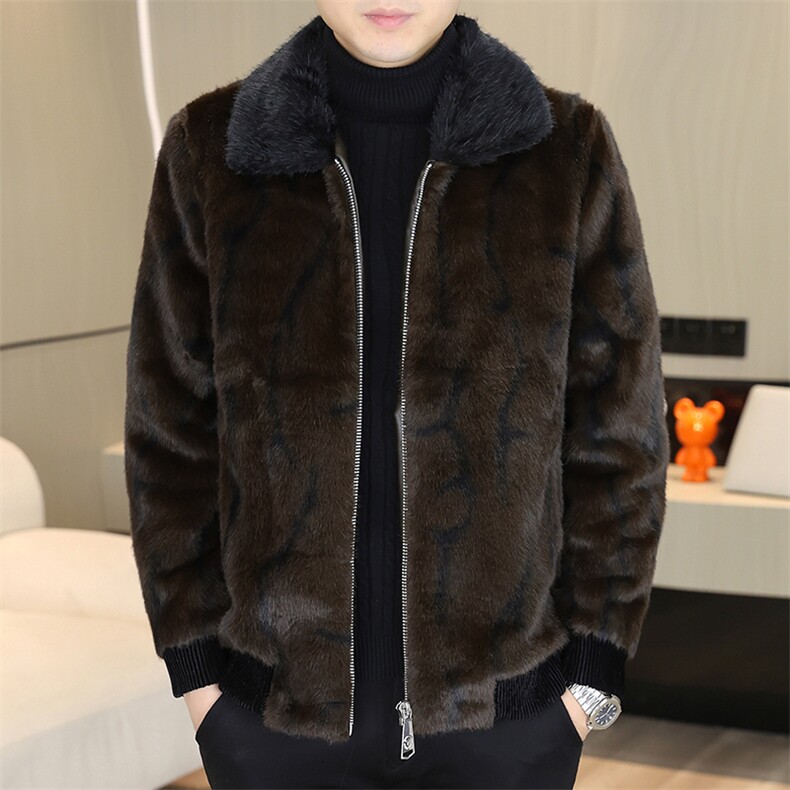冬季加厚仿水貂绒男士翻领大码毛呢夹克外套X209-P105，男装毛呢大衣，星座310B-3