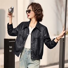 海宁真皮皮衣外套女短款2025春秋新款修身减龄气质时尚百搭皮夹克，女装皮衣，臻衣坊